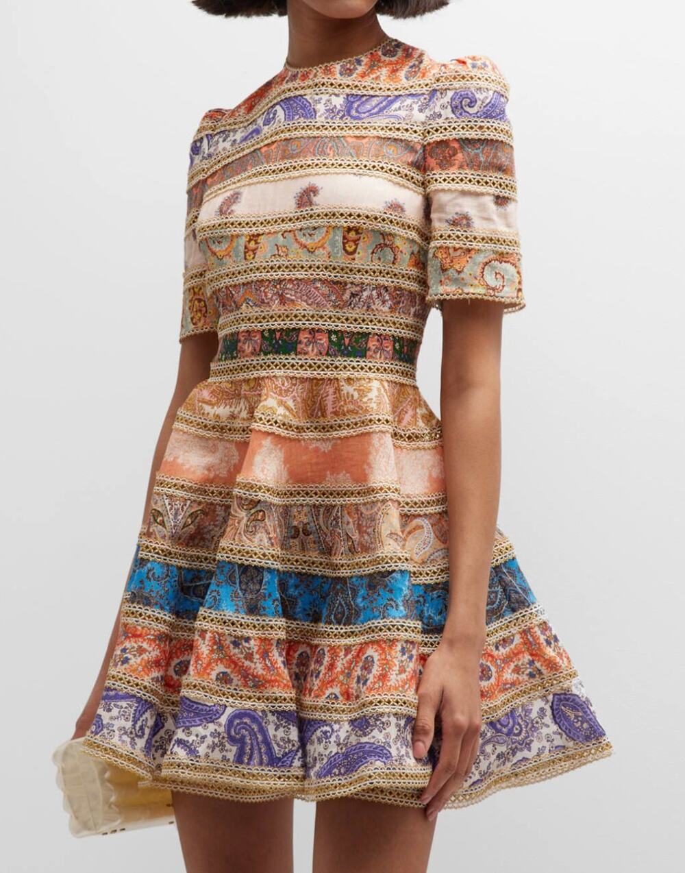 Beulah Mini Dress Striped Paisley Patchwork Small